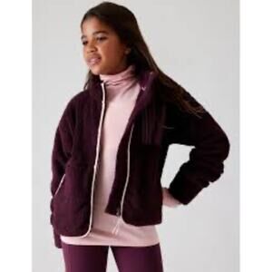 Athleta‎ Girl Sherpa Fleece So Toasty Tugga Jacket Burgundy Size XL/14